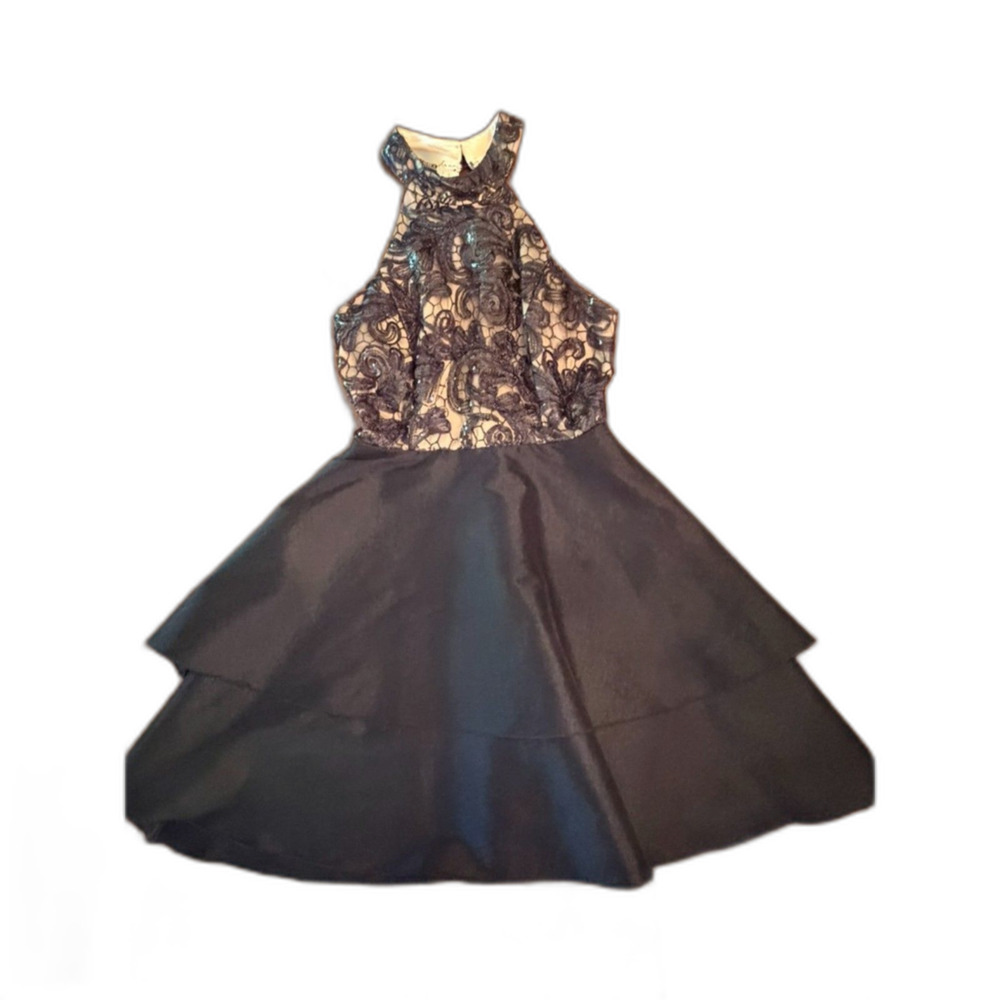 Miss Kim USA Black Lace Sequin Halter Fit & Flare Cocktail Dress Small